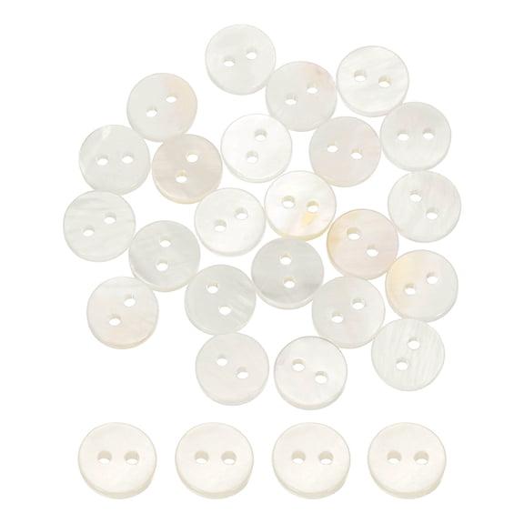 Uxcell 30Pcs Natural Shell Buttons, 9mm 2-Hole Round Shell Craft Sewing Button, Decorative Accessories for Coats, Shirts, Clothing DIY Projects, White