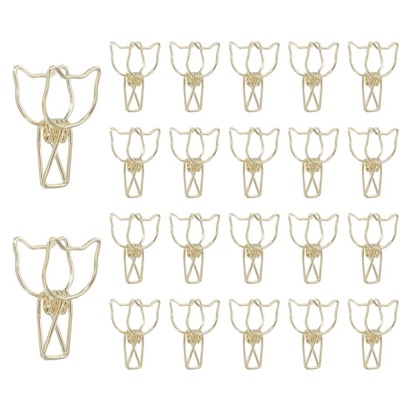 Uxcell 30Pcs Paper Office Binder Clips, 1.2" Small Metal Wire Hollow Out Paper Clamps Cat Design Long Tail Binder Clips for Photo Clothes Hanging Office Home Food Package, Gold