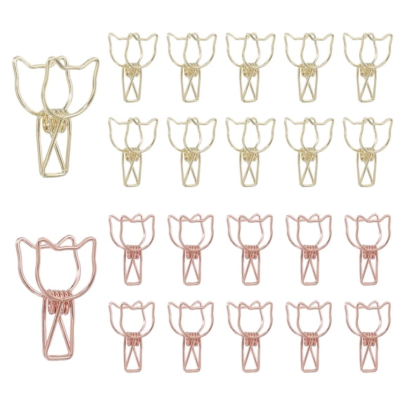 Uxcell 30Pcs Paper Office Binder Clips, 1.2" Small Metal Wire Hollow Out Paper Clamps Cat Design Long Tail Binder Clips for Photo Clothes Hanging Office Home Food Package, Gold/Rose Gold