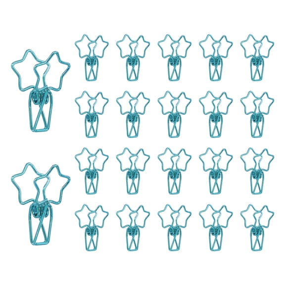 Uxcell 30Pcs Paper Office Binder Clips, 1.2" Small Metal Wire Hollow Out Paper Clamps Pentagram Design Long Tail Binder Clips for Photo Clothes Hanging Office Home Food Package, Blue