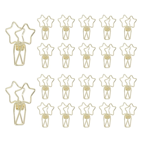 Uxcell 30Pcs Paper Office Binder Clips, 1.2" Small Metal Wire Hollow Out Paper Clamps Pentagram Design Long Tail Binder Clips for Photo Clothes Hanging Office Home Food Package, Gold