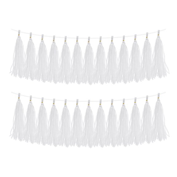 Uxcell 30Pcs Paper Tassels Garland, Tassel Garland Banner with Rope and Tie Wire for Party Decorations Wedding Decorations Football Party Engagement Decor DIY, White