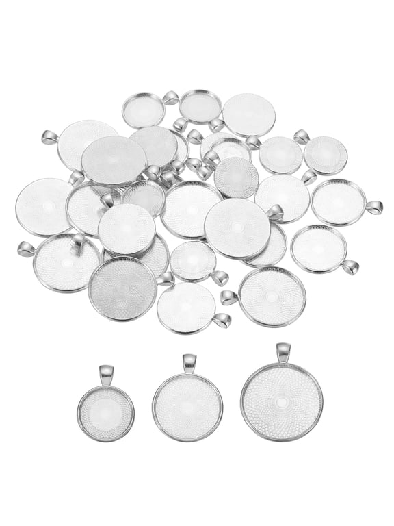 30Pcs Pendant Trays for Jewelry Making, 20/25/30mm Blank Pendants Zinc Alloy Round Bezel Settings Flat Base for Necklace Bracelet Photo Charm Art Making Supplies, Silver Tone