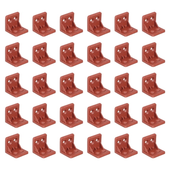 Uxcell 30Pcs Plastic Corner Braces, Furniture L Shape Corner Support Bracket, Red Brown