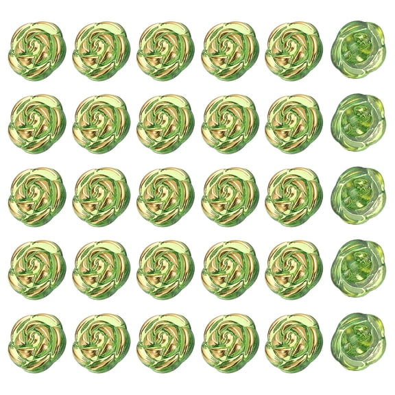 Uxcell 30Pcs Rose Flower Buttons, 13mm Acrylic Cute Buttons for Clothes, Green/Gold