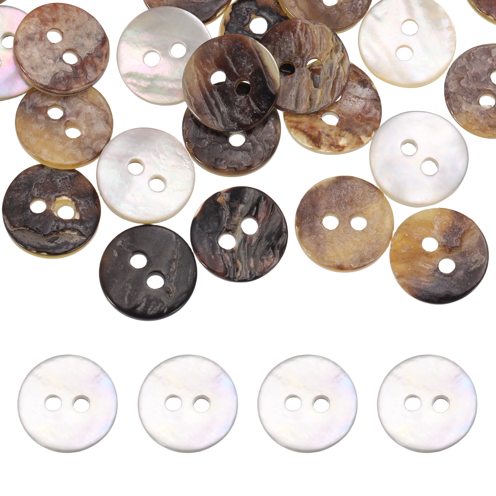 Uxcell 30Pcs Round Natural Shell Buttons,10mm 2 Holes Mother of Pearl ...