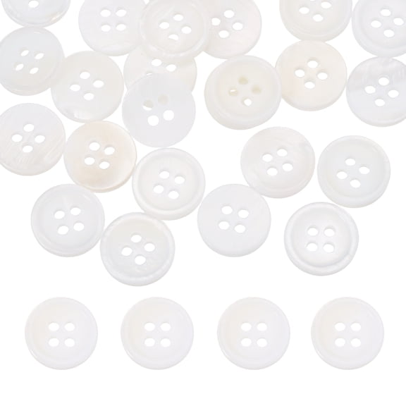Uxcell 30Pcs Round Natural Shell Buttons,12.5mm 4 Holes Mother of Pearl Craft Seashell Sewing Buttons for Clothes Shirts Dresses Sewing DIY Craft Making, White