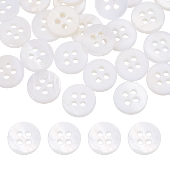 Uxcell 30Pcs Round Natural Shell Buttons,9mm 4 Holes Mother of Pearl Craft Seashell Sewing Buttons for Clothes Shirts Dresses Sewing DIY Craft Making, Beige