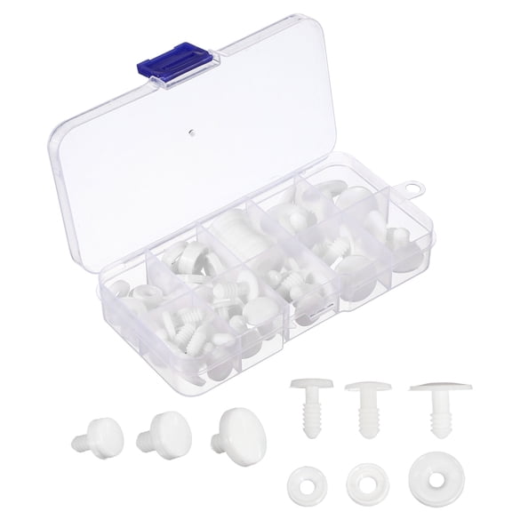 Uxcell 30Set 12/15/20mm 1/2, 9/16, 13/16 Inch Doll Joints, Plastic Removable Animal Joints Connector Engage Bolt Doll Making Supplies for Bear Limbs Head Joint DIY, White