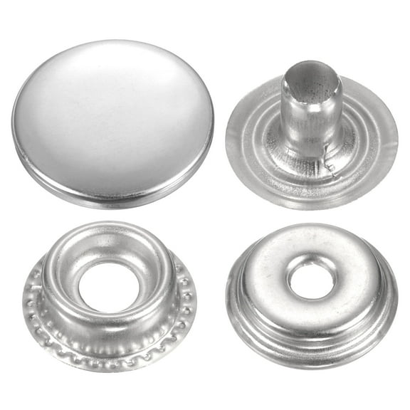 Uxcell 30Set Press-Stud Cap Button 15mm Metal Snap Fastener for Crafts, Silver
