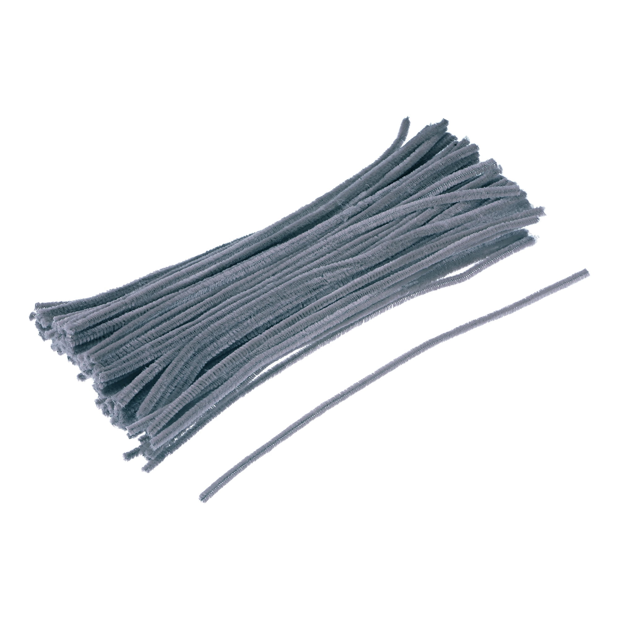 12 Pipe Cleaner Stems: 6mm Chenille Grey (100) [MA200110] 