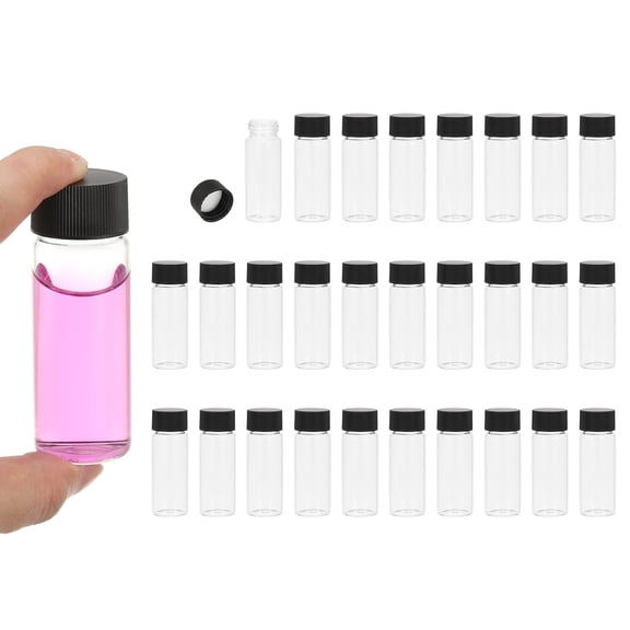 Uxcell 30ml Clear Glass Vials, 28 Pack Sample Vials with Screw Cap Reagent Media Bottle