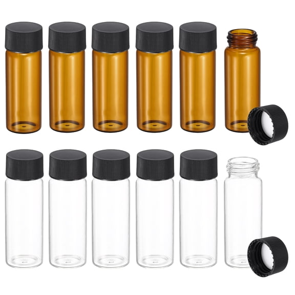 Uxcell 30ml Glass Sample Vials, 12Pcs Sample Vials with Screw Cap Leak-Proof Liquid Glass Vial Suitable for Laboratory Storing Essential Oils Perfumes Reagents, Transparent/Brown