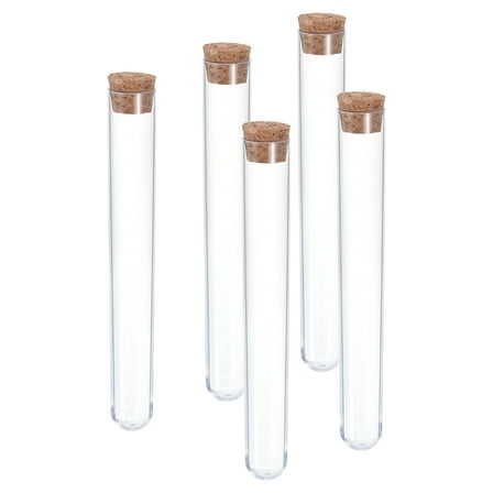 Uxcell 30ml Plastic Test Tubes with Cork Stoppers, 5Pcs 150x20mm Tubes Lab Use, Clear
