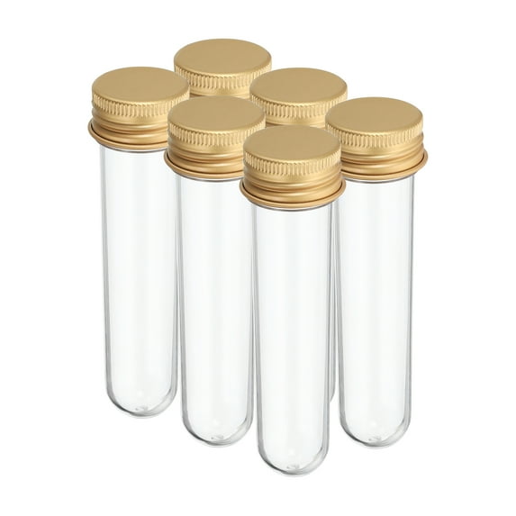 Uxcell 30ml Plastic Test Tubes with Screw Caps, 6Pcs 109x24mm Tubes for Party Decoration Lab Use, Gold Tone
