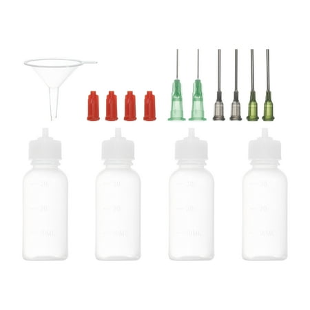 Uxcell 30ml Precision Applicator Bottles, 4Pcs Needle Tip Squeeze Bottle Small Squeeze Bottles Mini Needle Bottle Funnel