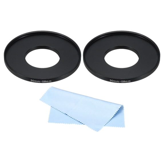 Uxcell 30mm-58mm Step Up Ring with Cleaning Cloth, 2 Pack Camera Lens Filter Adapter Ring, Black