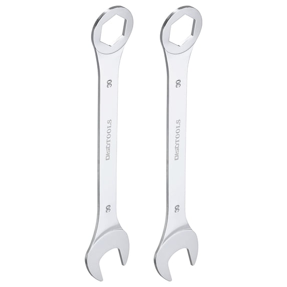 Uxcell 30mm 6-Point Thin Combination Wrench Double Ended Box and Open End Chromes Plated Steel, Silver 2Pcs