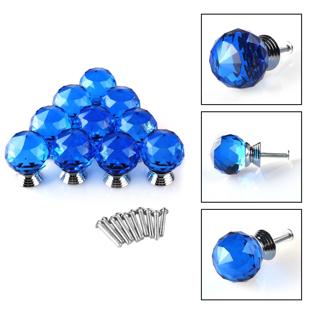 Bluecookies 16-Pack 30mm Diamond Crystal Glass Drawer Knobs – Clear Cabinet Pulls With Silver Base, Screws Included