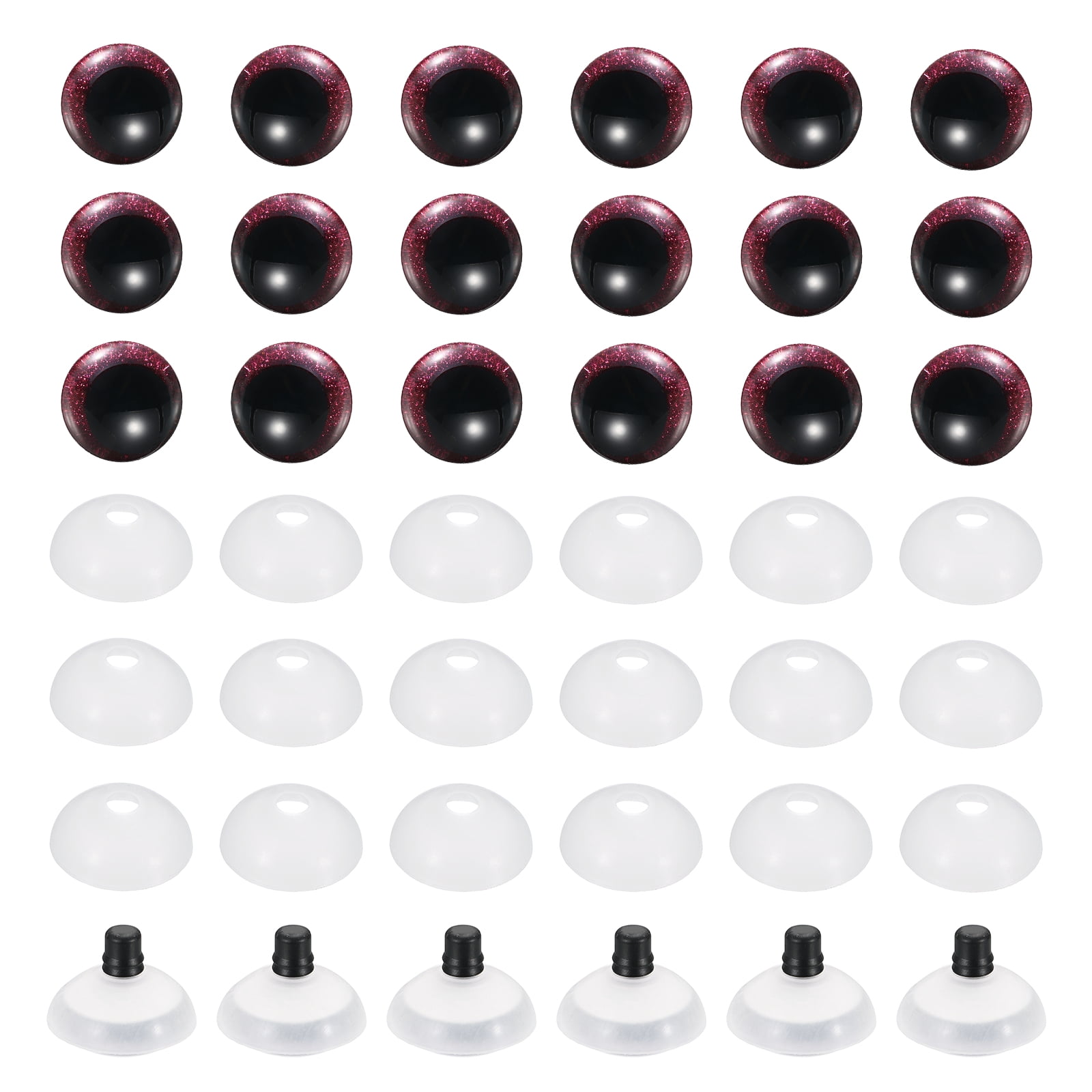 Uxcell 30mm Flash Safety Eyes, 24 Pcs Doll Eyes Realistic Colorful Crocheting Safety Eye for Decor Crochet Accessories Dolls Craft, Plum Red