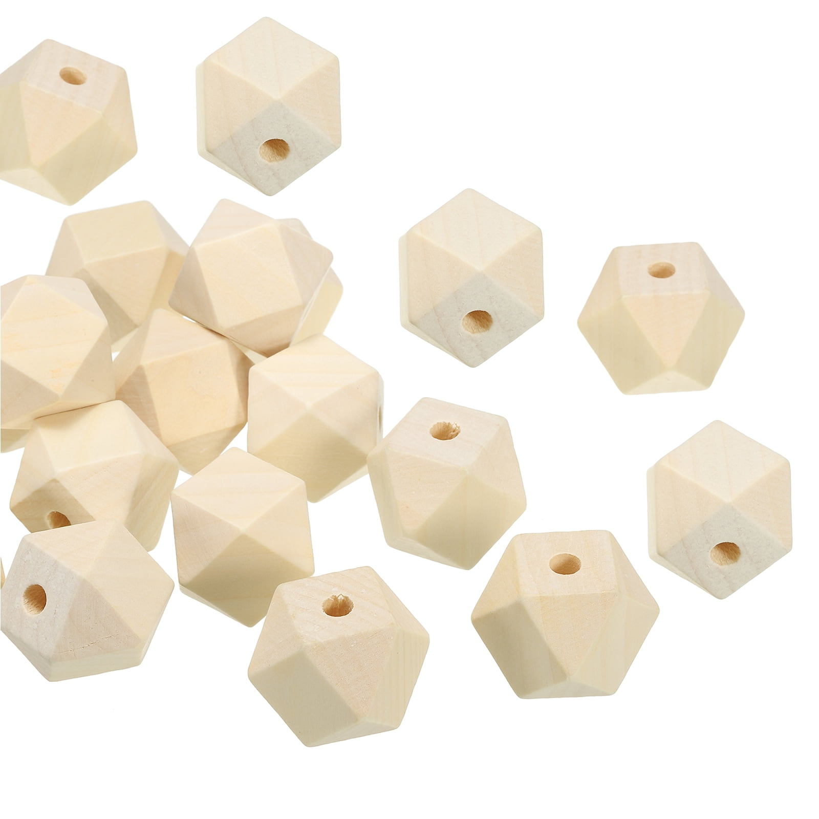 Uxcell 30mm Natural Wood Beads, 40 Pack Unfinished Wooden Beads Geometric Hexagon Loose Beads Spacer Beads