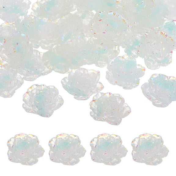 Uxcell 30mm Resin Rose Flatback Charms, 40 Pcs Mini Undrilled Cabochon Embellishment Flower Gems Bead Decoden Charm Bulk for DIY Craft Jewelry Making Nail Phone Case, Gradient Lake Blue