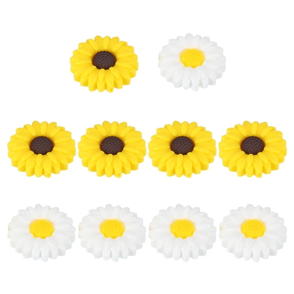 Uxcell 30mm Silicone Flower Beads, 10 Pcs Cute Colorful Soft Sunflower Focal Loose Space Bead, 2 Color