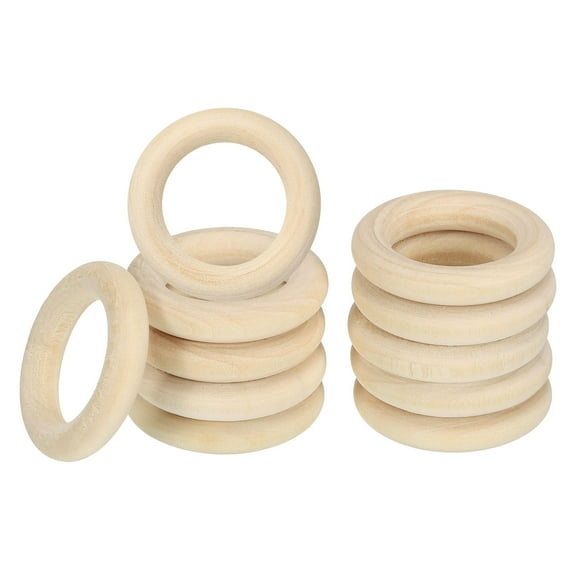 Uxcell 30mm Unfinished Wooden Rings, 50 Pack Natural Solid Circle Rings DIY Craft Unfinished Wooden Rings, Wood Color