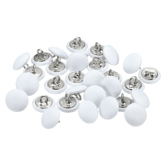 Uxcell 30pcs 20L Fabric Cloth Covered Button 12.5mm 1/2" Round Metal Shank Satin Sewing DIY Craft Buttons for Bridal Wedding Suits Dress Blouses Sweaters, White