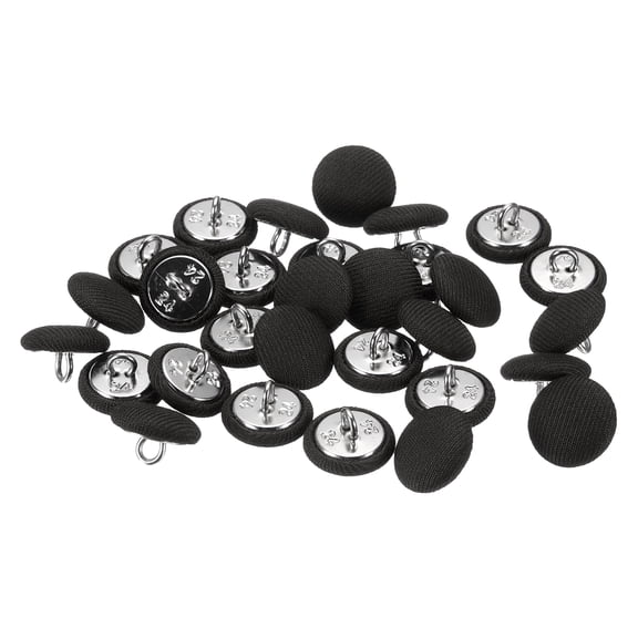 Uxcell 30pcs 24L Fabric Cloth Covered Button 15mm 5/8" Round Metal Shank Satin Sewing DIY Craft Buttons for Bridal Wedding Suits Dress Blouses Sweaters, Black