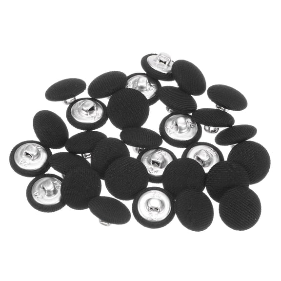 Uxcell 30pcs 24L Fabric Cloth Covered Button 15mm Metal Shank Round Sewing Buttons for Suits Dress Blouses, Black