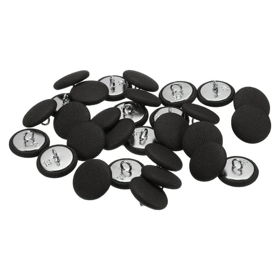 Uxcell 30pcs 32L Fabric Cloth Covered Button 20mm 4/5" Round Metal Shank Satin Sewing DIY Craft Buttons for Bridal Wedding Suits Dress Blouses Sweaters, Black