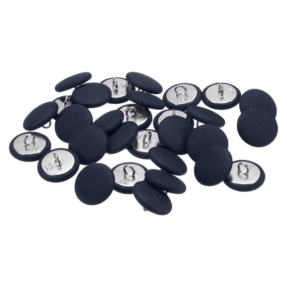 Uxcell 30pcs 32L Fabric Cloth Covered Button 20mm 4/5" Round Metal Shank Satin Sewing DIY Craft Buttons for Bridal Wedding Suits Dress Blouses Sweaters, Navy Blue