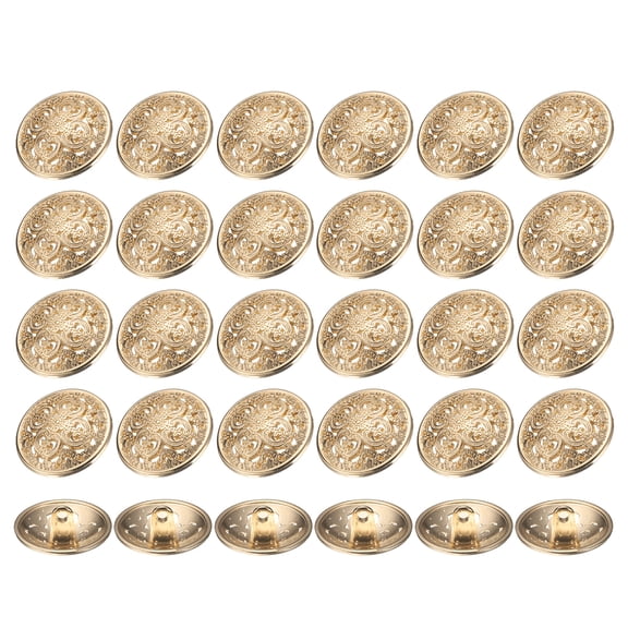 Uxcell 30pcs 32L Metal Round Hollow Sewing Buttons 20mm 4/5" Zinc Alloy Clothes Craft Replacement Button for Men Women Coat Uniform Shirt Suit, Gold Tone