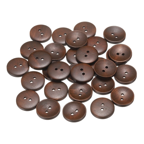 Uxcell 30pcs 36L Wooden Sewing Button 7/8"(23mm) 2 Holes Wood Round Craft Replacement Buttons for Clothing DIY Crafts Decoration, Medium Brown