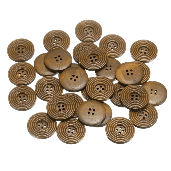 Uxcell 30pcs 4 Holes Craft Sewing Button 25mm Handmade Wood Replacement Round Buttons for Clothing Decoration DIY, Light Brown