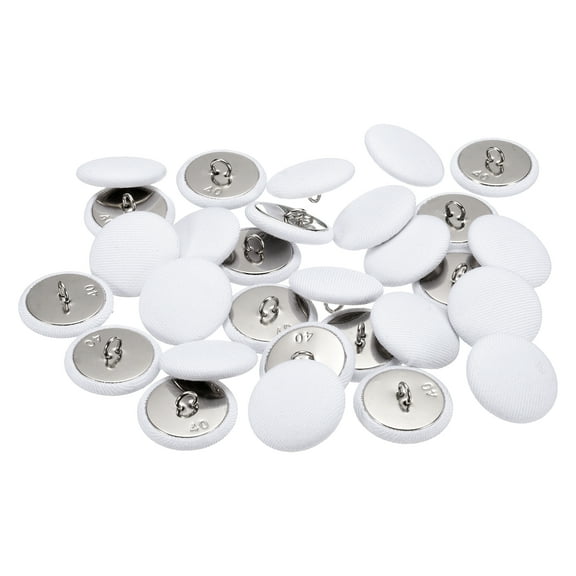 Uxcell 30pcs 40L Fabric Cloth Covered Button 25mm 1" Round Metal Shank Satin Sewing DIY Craft Buttons for Bridal Wedding Suits Dress Blouses Sweaters, White