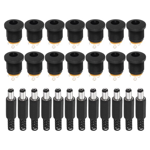 Uxcell 30pcs DC5525 Power Jack Female Panel Mount Connector+30pcs DC5525 Male Plug for Guitar, Car Audio, Power Supply