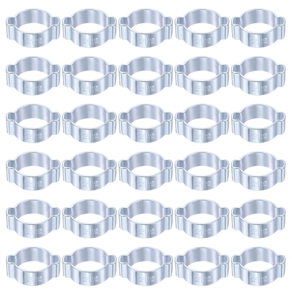Uxcell 30pcs Double Ear Hose Clamp 13-15 mm Galvanized Steel Hose Clamp Double Ear O Clips Crimp Rings for Fuel Line Pipe Tube Fitting Connections, Silver