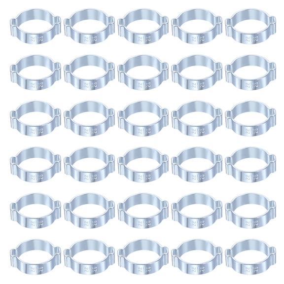 Uxcell 30pcs Double Ear Hose Clamp 22-25 mm Galvanized Steel Hose Clamp Double Ear O Clips Crimp Rings for Fuel Line Pipe Tube Fitting Connections, Silver