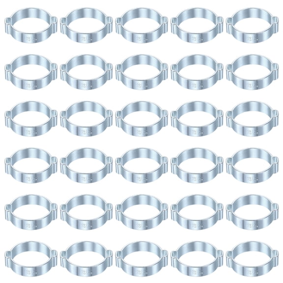 Uxcell 30pcs Double Ear Hose Clamp 28-31 mm Galvanized Steel Hose Clamp Double Ear O Clips Crimp Rings for Fuel Line Pipe Tube Fitting Connections, Silver