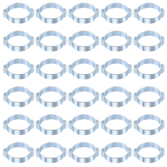 Uxcell 30pcs Double Ear Hose Clamp 31-34 mm Galvanized Steel Hose Clamp Double Ear O Clips Crimp Rings for Fuel Line Pipe Tube Fitting Connections, Silver