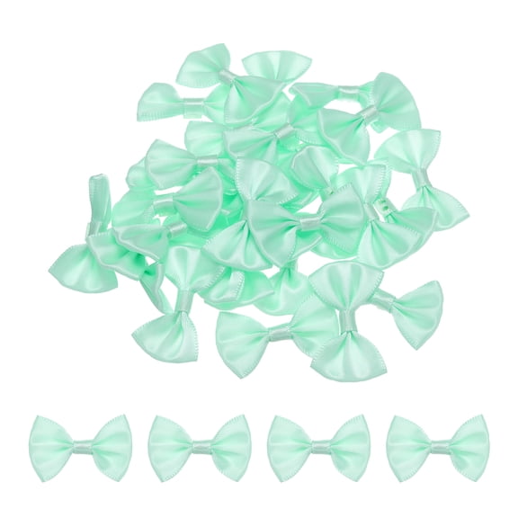 Uxcell 30pcs Light Green Bow Ties 1.5"x1" Mini Bowknot for Crafting Little Satin Bows