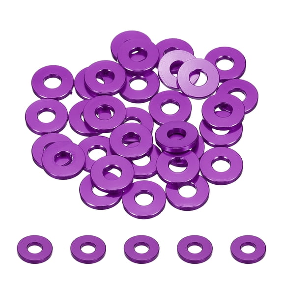 Uxcell 30pcs M4 Flat Washer Aluminum Gasket Anodized Countersunk Washer,Hole Dia 4mm/0.16"  Round Washers for Screw RC/FPV/PC/Drone/Mechanical Accessories Model Parts,(Purple)