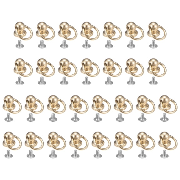 Uxcell 30pcs O Ring Alloy Round Head Rivets Studs 8mm Metal Rivets Fasteners with Screw and Pull Ring, Gold Tone