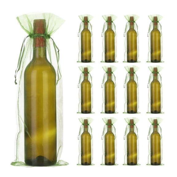 Uxcell 30pcs Organza Wine Bags, 15x5.5" Sheer Mesh Wine Gift Pouches for Wedding and Birthday, Green