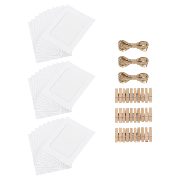 Uxcell 30pcs Paper Photo Frames Kit, 4 x 6" Kraft Photo Display Banner with Clips and String Picture Frame Hanging Display for Wedding Birthday Party Wall Decor, White
