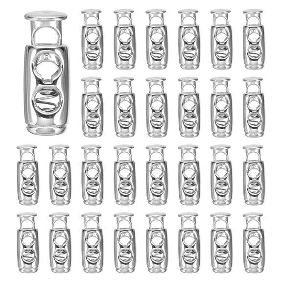 Uxcell 30pcs Plastic Spring Cord Locks Double Hole Toggle Stopper for Drawstring Adjustment Silver