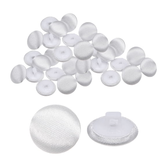 Uxcell 30pcs Satin Buttons 0.5" Smooth Satin Covered Round Buttons with Shank for Bridal Wedding Dress, White