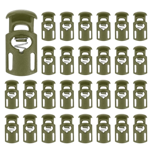 Uxcell 30pcs Spring Cord Locks Plastic Single Hole Toggle Stopper for Drawstrings and DIY Projects Olive